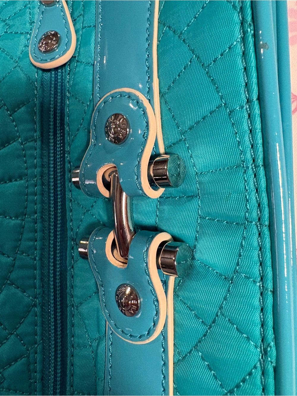 Vera Bradley Turquoise Quilted + Patent Trim Wristlet Clutch - Picture 10 of 12